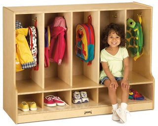 Jonti-Craft® Toddler 5 Section Coat Locker with Step - with Clear Trays