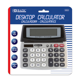 BAZIC 12-Digit Dual Power Desktop Calculator w/ Adjustable Display