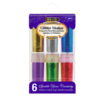 BAZIC 0.25 oz (7g) 6 Primary Color Glitter Shaker