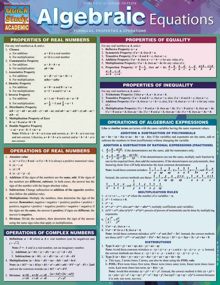 QuickStudy: Algebraic Equations – CM School Supply