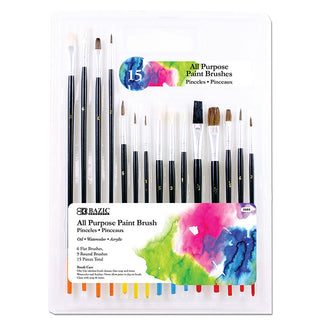 BAZIC All Purpose Paint Brush (15/Pack)