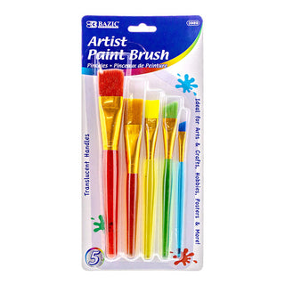 BAZIC Paint Brush w/ Translucent Handle set (5/Pack)
