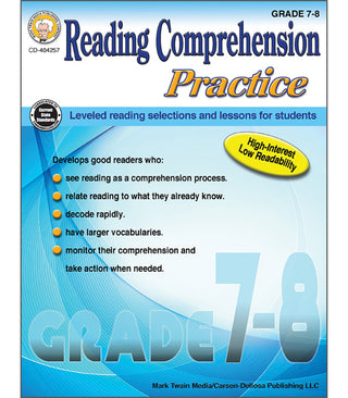 Reading Comprehension Practice Resource Book Grade 7-8 Paperback