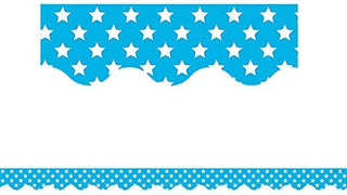 Aqua with White Stars Scalloped Border Trim(DISC)