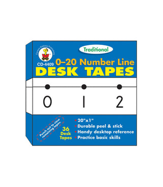 0-20 Number Line - Traditional Desk Tape Grade PK-5