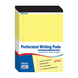 BAZIC 50 Ct. 8.5" X 11.75" Canary Perforated Writing Pads (12/Pack)