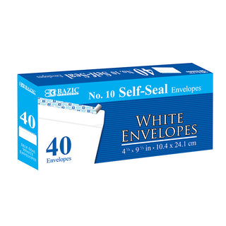 BAZIC #10 Self-Seal White Envelopes (40/Pack)