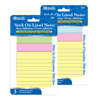 BAZIC 40 Ct. 3" X 3" Lined Stick On Notes (3/Pack)