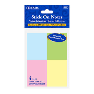 BAZIC 100 Ct. 1.5" X 2" Stick On Notes (4/Pack)