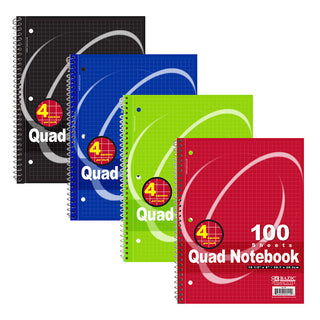 BAZIC 100 Ct. Quad-Ruled 4-1" Spiral Notebook
