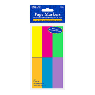 BAZIC 80 Ct. 1" X 3" Neon Page Markers (6/Pack)