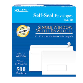 BAZIC #10 Self-Seal Security Single Window Envelopes (500/Box)
