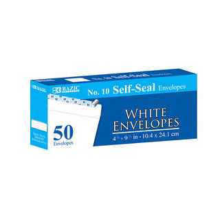 BAZIC #10 Self-Seal White Envelopes (50/Pack)