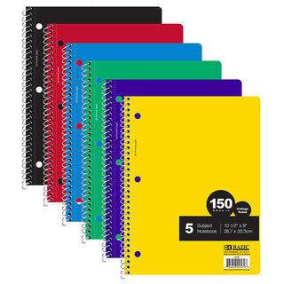 BAZIC C/R 150 Ct. 5-Subject Spiral Notebook