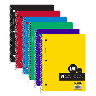 BAZIC W/R 150 Ct. 5-Subject Spiral Notebook