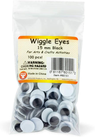 Hygloss Products Plastic Eyeball Googly Eyes - Size 15mm - Resealable Bag - Total of 100 Pcs