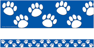 Blue with White Paw Prints Straight Border Trim