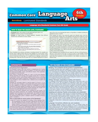 QuickStudy: Common Core State Standards Language Arts (6th grade)