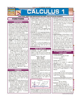 QuickStudy® Calculus 1 Laminated Study Guide