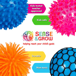Sense & Grow 4 Stress Relief Balls for Kids & Adults 4 Textured Balls