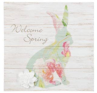 'Welcome Spring' Wooden Bunny Plaque