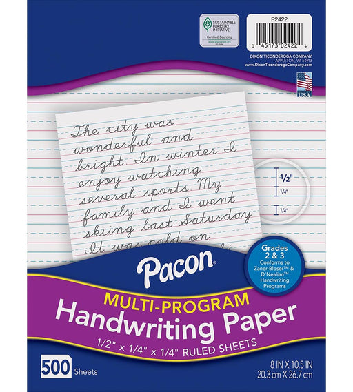 Newsprint Handwriting Paper, Picture Story, Grade 2, 1/2 x 1/4 x 1/4  Ruled Short, 8-1/2 x 11, 500 Sheets - PAC2695, Dixon Ticonderoga Co -  Pacon