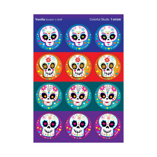 Colorful Skulls, Vanilla scent Scratch 'n Sniff Stinky Stickers® – Large Round