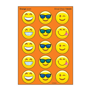 Emoji Cheer, Orange scent Scratch 'n Sniff Stinky Stickers® – Large Round