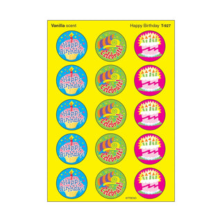 Happy Birthday, Vanilla scent Scratch 'n Sniff Stinky Stickers® – Large Round