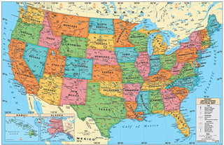 US Wall Map 49"W x 33"H) Laminated