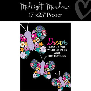 Midnight Meadow Wildflowers & Butterflies Poster
