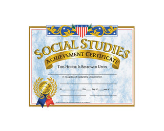 Social Studies Achievement Certificate, 8.5" x 11" - Pack of 30
