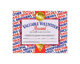 Valuable Volunteer Award Certificate, 8.5" x 11" - Pack of 30