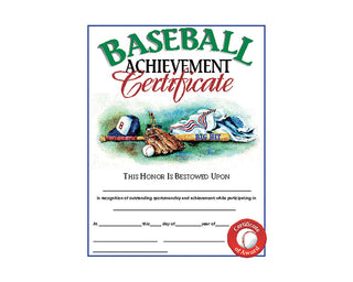 Baseball Achievement Certificate - VA595, Pack of 30, 8.5" x 11"