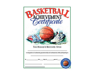 Basketball Achievement Certificate - VA597, Pack of 30, 8.5" x 11"