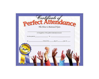 Certificate of Perfect Attendance, 8.5" x 11" - Pack of 30