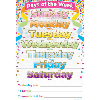 Smart Poly® Chart 13"X19", Confetti Days Of The Week